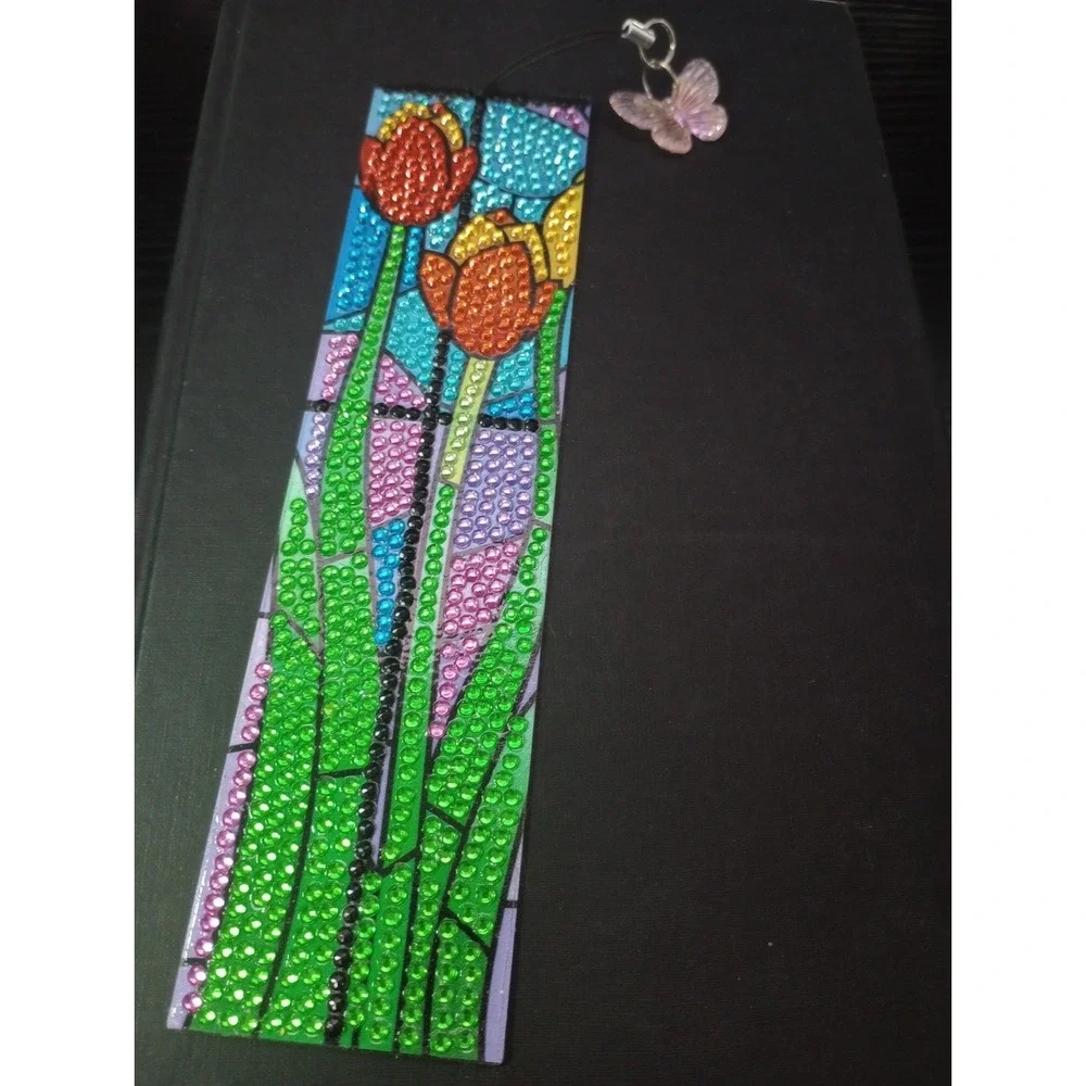 Handmade Diamond Painting Tulip Bookmark Butterfly Charm 7.5